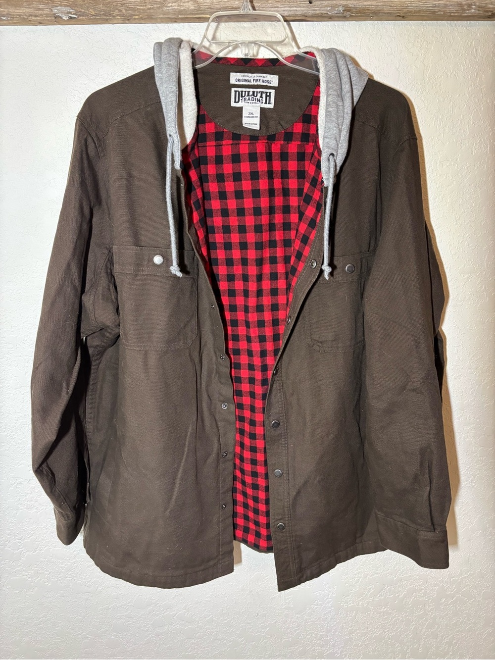 Duluth Trading Co Chocolate Hooded Canvas Jacket, size 2XL